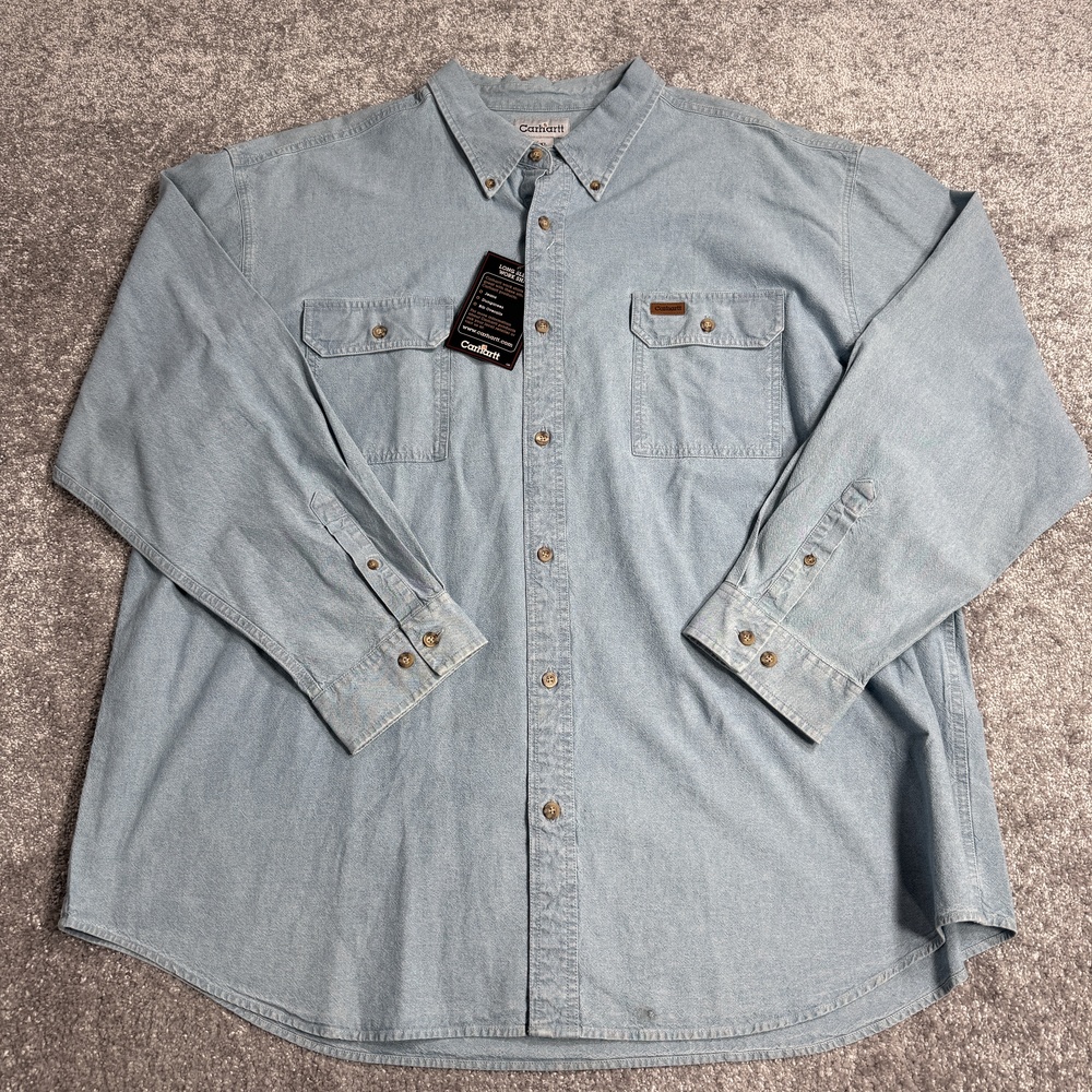 Carhartt Shirt Mens 3XL Blue Chambray Button Front Long Sleeve Cotton Workwear